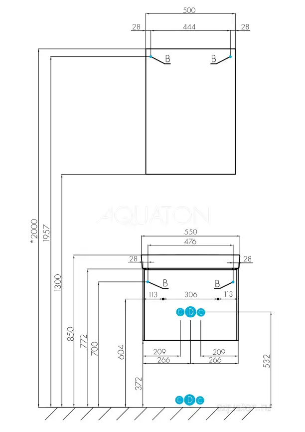 Тумба под раковину Aquaton Асти 55 1A263101AXD70 подвесная цвет, белый глянец / ясень шимо фото 3