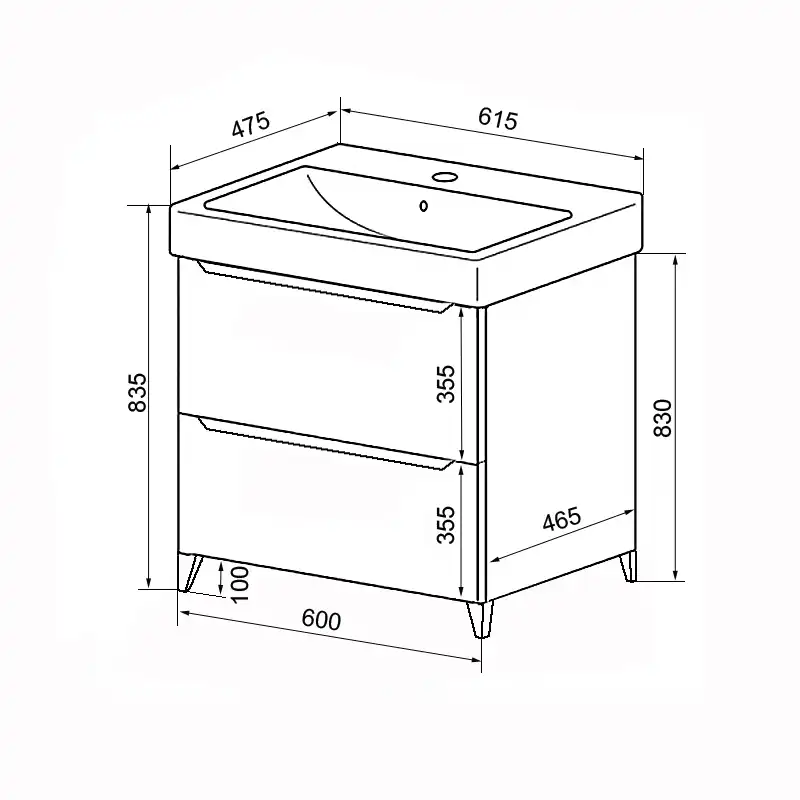 Тумба с раковиной Azario Lotos 60 CS00081983, напольная, Белая глянцевая фото 4