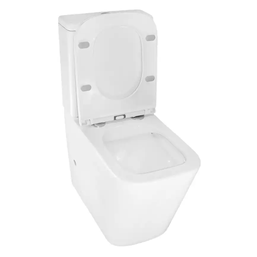 Унитаз-компакт Azario Quadro AZ-2175-1 напольный, безободковый, в комплекте с бачком и сиденьем микролифт, Белый глянцевый фото 4