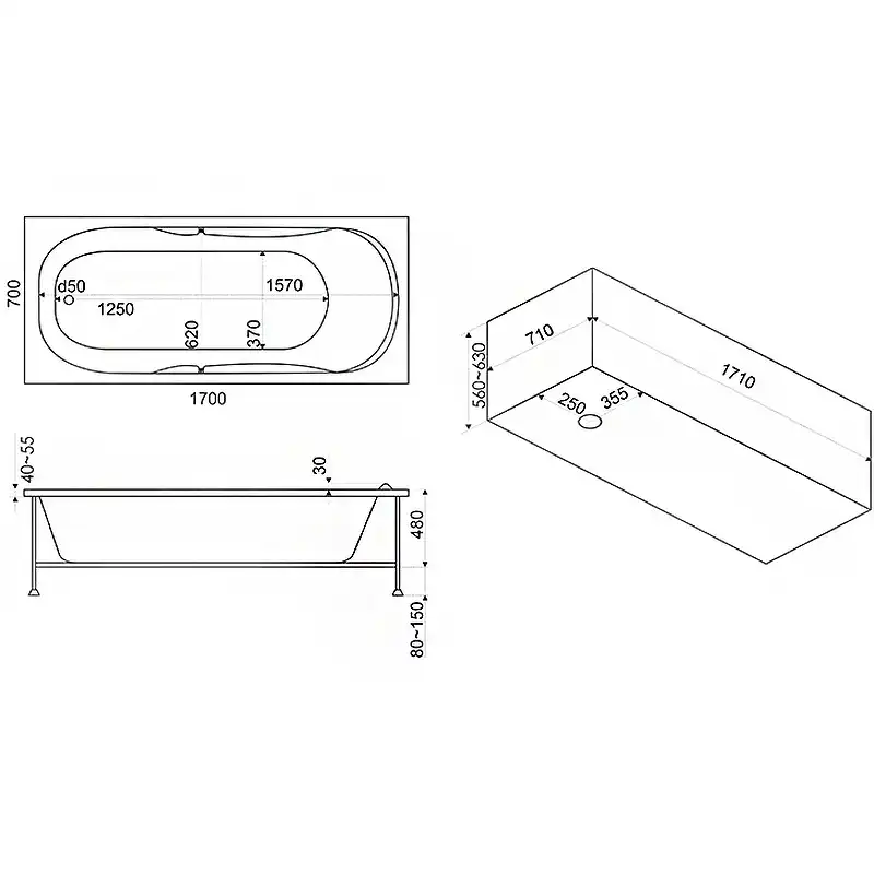 Акриловая ванна Bas Нептун 170х70 без гидромассажа фото 4
