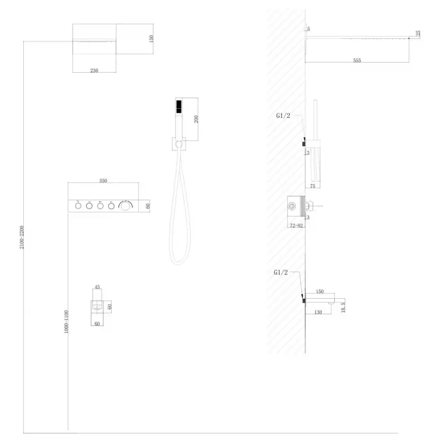 Душевая система ABBER Rund AF8753 скрытого монтажа с изливом, термостат, хром фото 3
