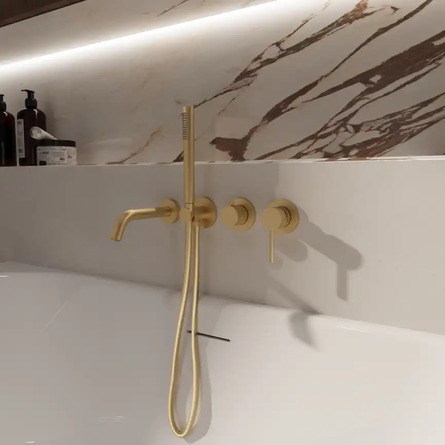 Смеситель для ванны Vincea Groove VBTW-4G1BG, встраиваемый, брашированное золото фото 1