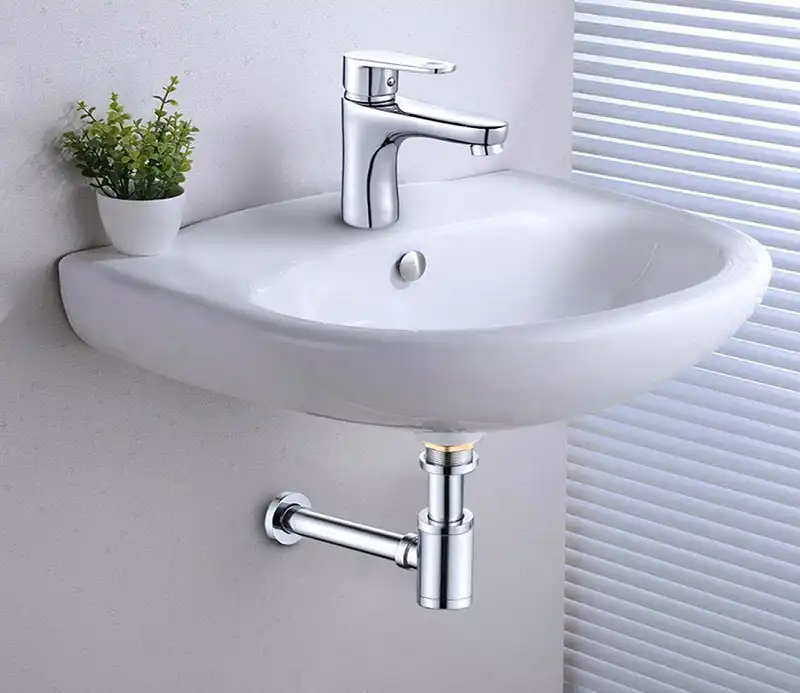 Сифон для умывальника CeramaLux C-057 цилиндрический укороченный, хром фото 2