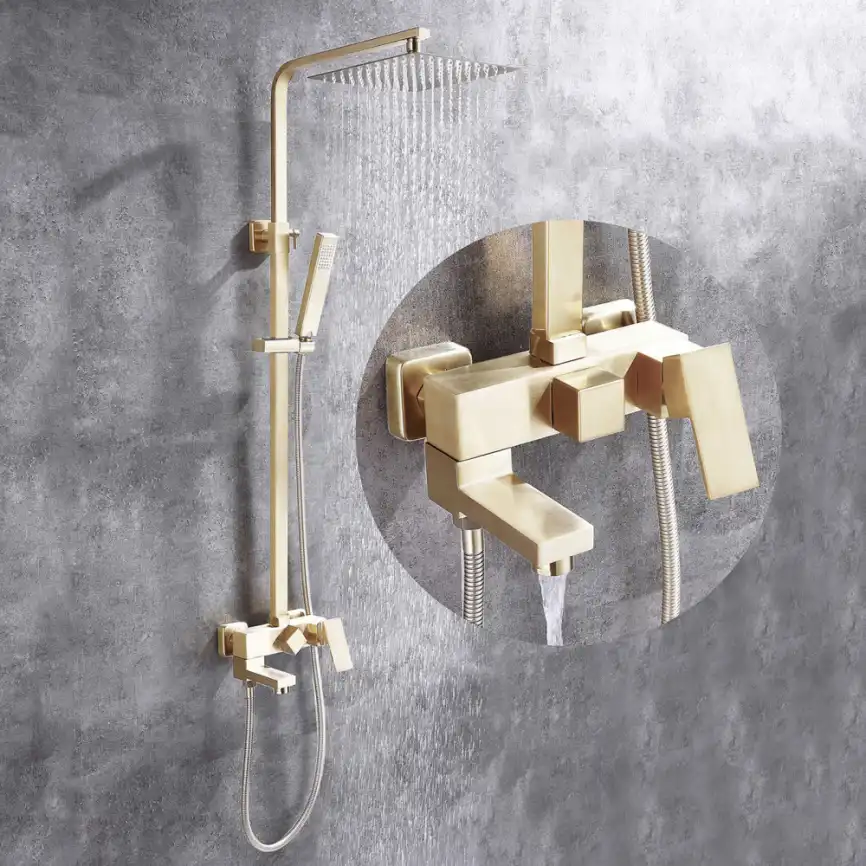 Душевая стойка ABBER Daheim AF8216GL с изливом, золото матовое фото 1