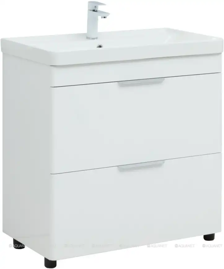 Тумба под раковину Aquanet Ирис new 85 белый глянец (2 ящика) 310154 фото 1