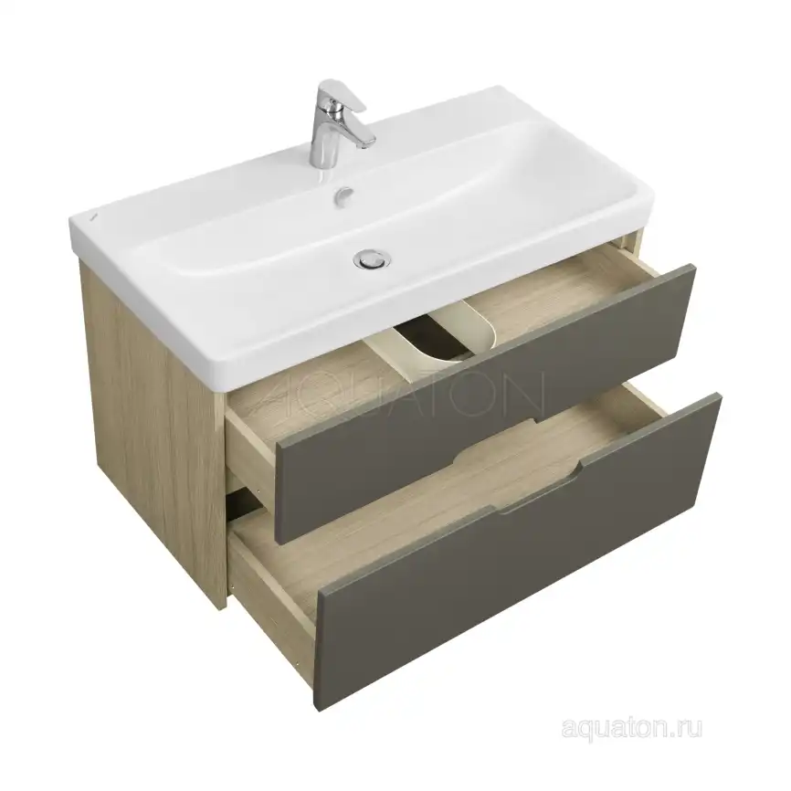 Тумба под раковину Aquaton Оливия 90 1A254401OLUG0 подвесная цвет, грей / дуб ойстер фото 4