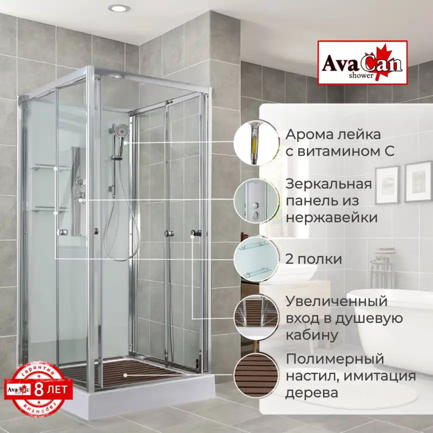 Душевая кабина AvaCan V2090N 90x90 см, низкий поддон, без крыши фото 2