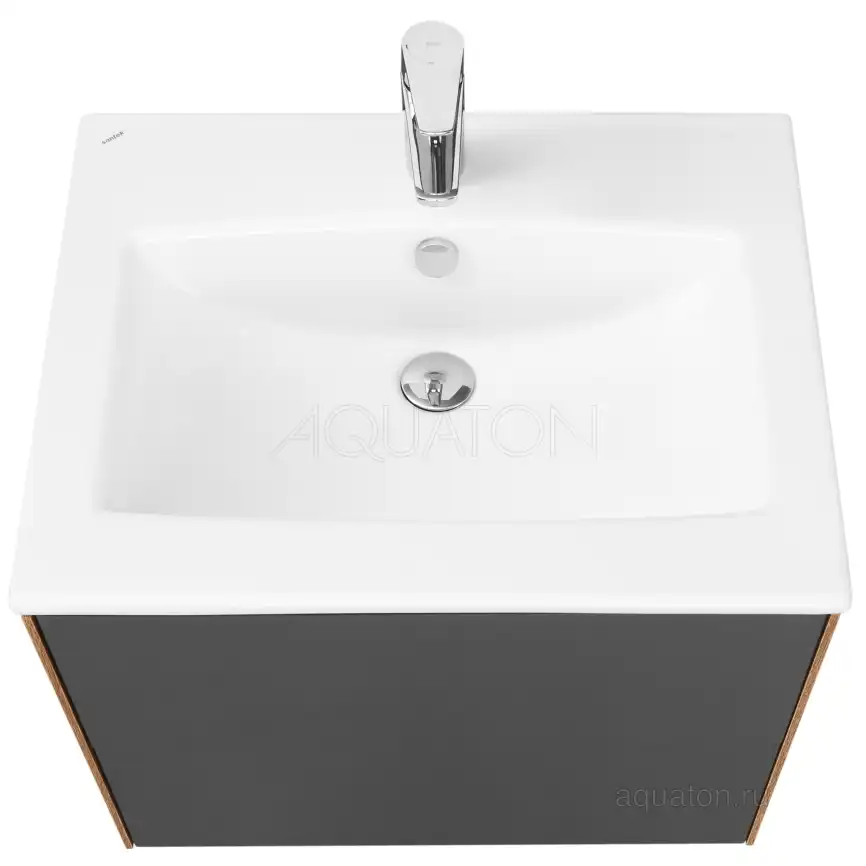 Тумба под раковину Aquaton Сохо 60 1A258001AJA00 подвесная цвет, дуб веллингтон / графит софт фото 3