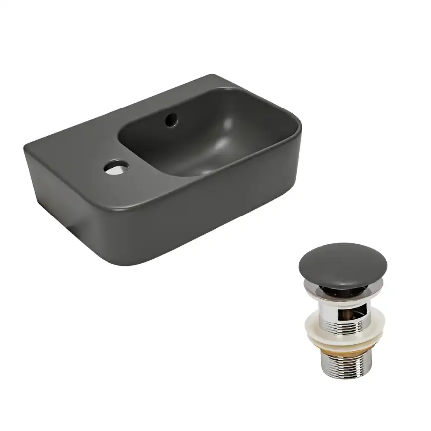 Рукомойник AVS Грэйс 37x25 R, темно-серый матовый с донным клапаном фото 1