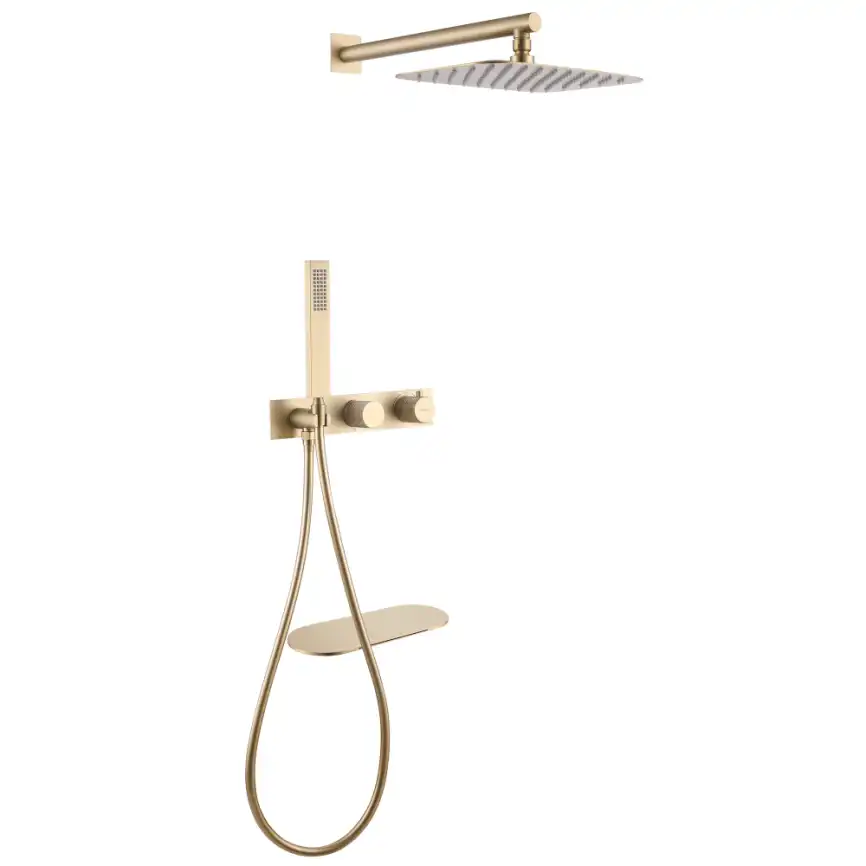 Душевая система ABBER Rund AF8750G скрытого монтажа с изливом, термостат, золото матовое фото 1