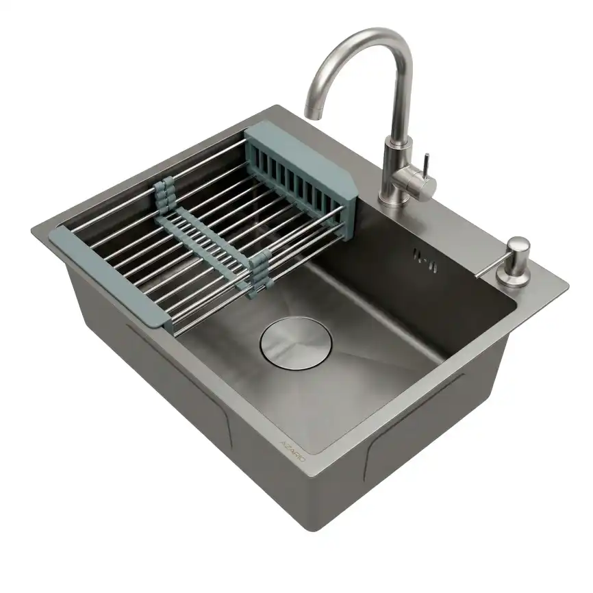 Кухонная мойка AZARIO NICOLE 500х500х220 нержавеющая сталь, серая соты: AZG5050H фото 4