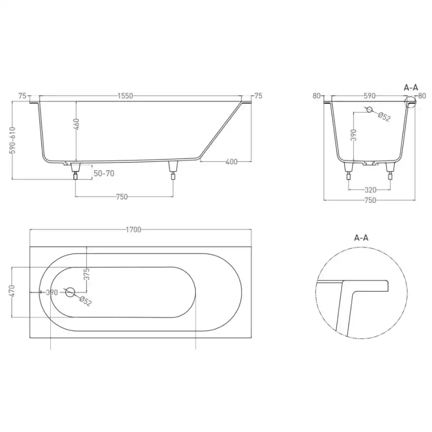 Ванна Salini ORNELLA 170х75 102311G из материала S-Sense, Белая глянцевая фото 7