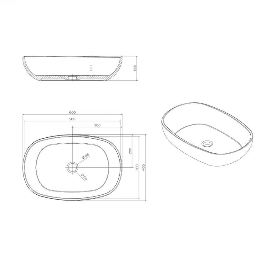 Раковина накладная ABBER KRISTALL 60х40х15,5 AT2805Opal, овальная, коричневая фото 5