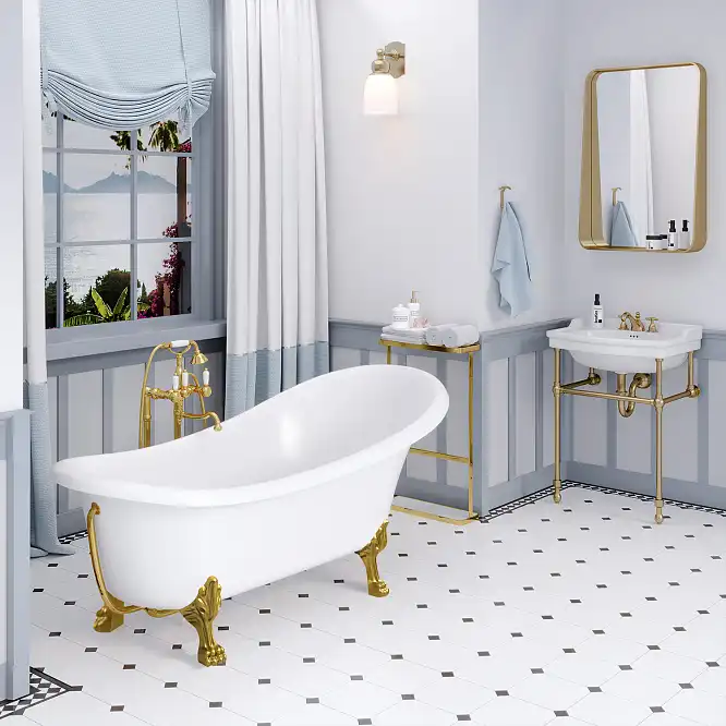 Ванна из литьевого мрамора  Aqua de Marco EDELWEISS 170х78 с золотыми ножками Белая 1170WGEDE фото 2