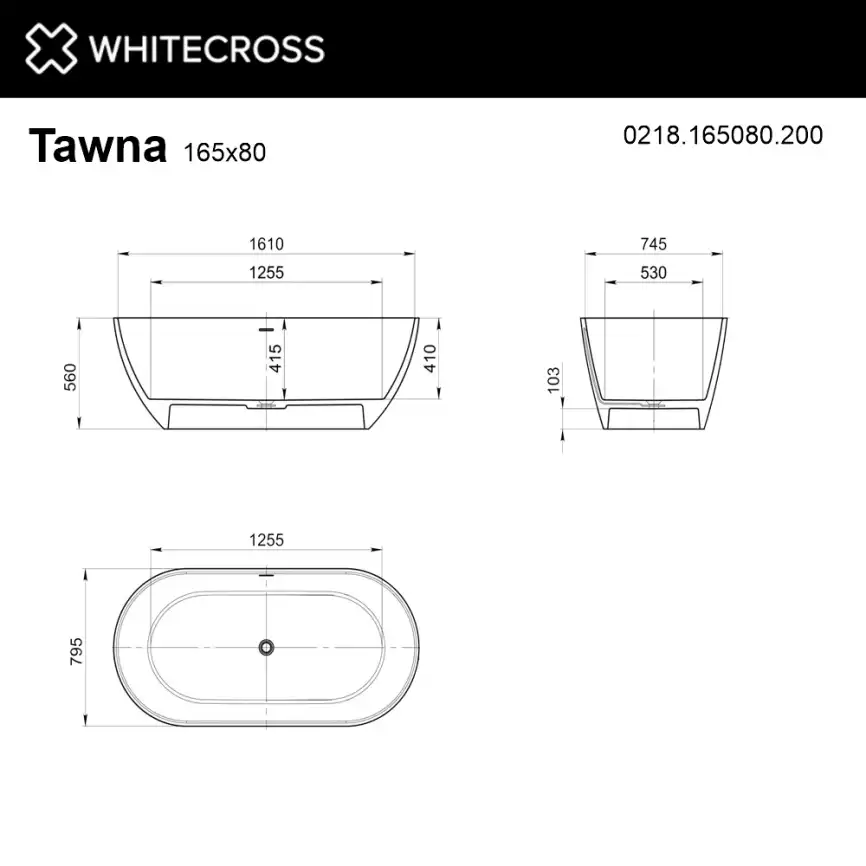 Ванна из искусственного камня WHITECROSS 165x80 Tawna, белая матовая 0218.165080.200 фото 6