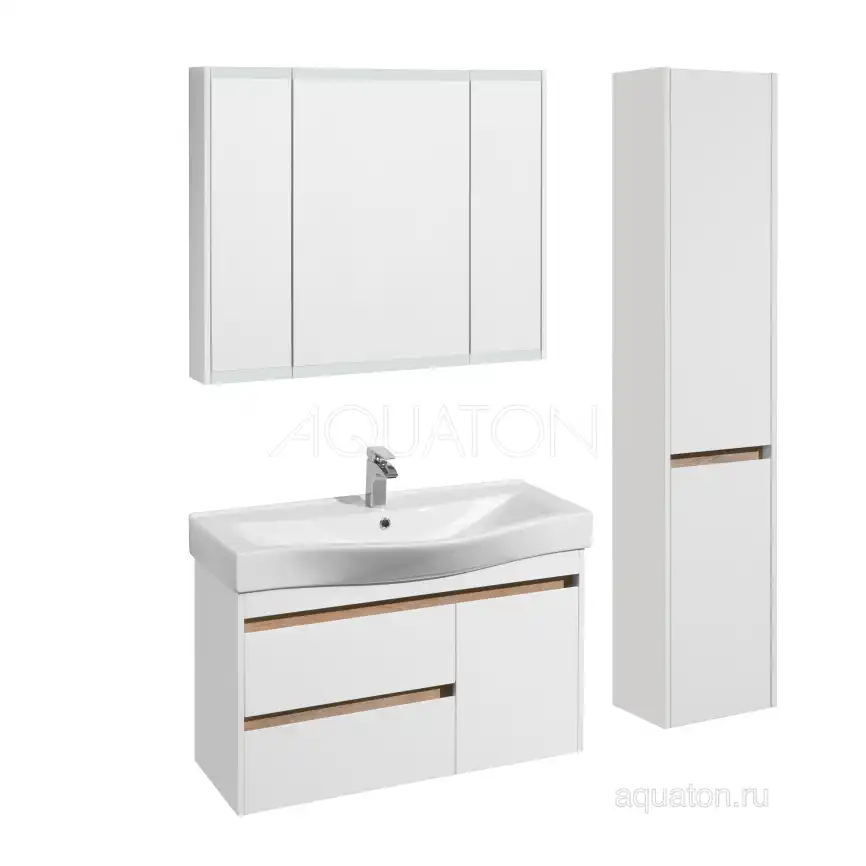 Тумба под раковину Aquaton Нортон 100 1A249001NT010 подвесная цвет, белый глянец / дуб эндгрейн фото 11
