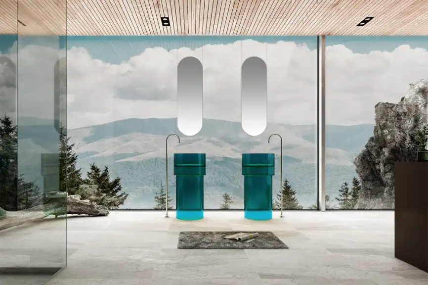 Раковина напольная ABBER KRISTALL 45х45х90 AT2701Aquamarin-H, круглая, бирюзовая фото 2