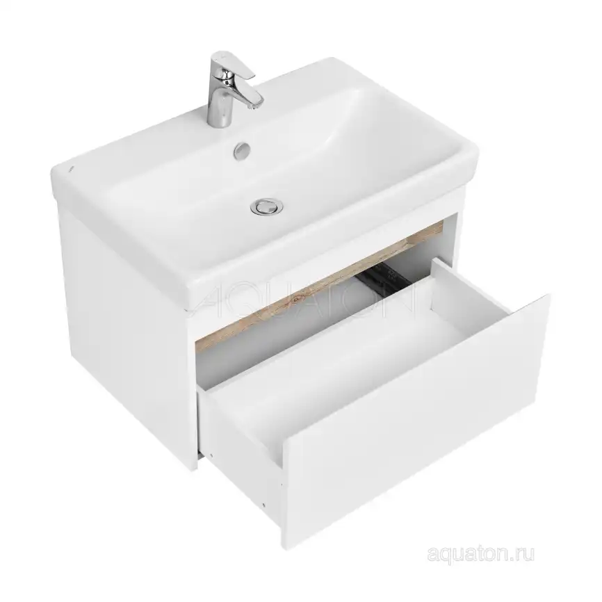 Тумба под раковину Aquaton Марти 70 1A267501MY010 подвесная цвет, белый / дуб эндгрейн фото 5