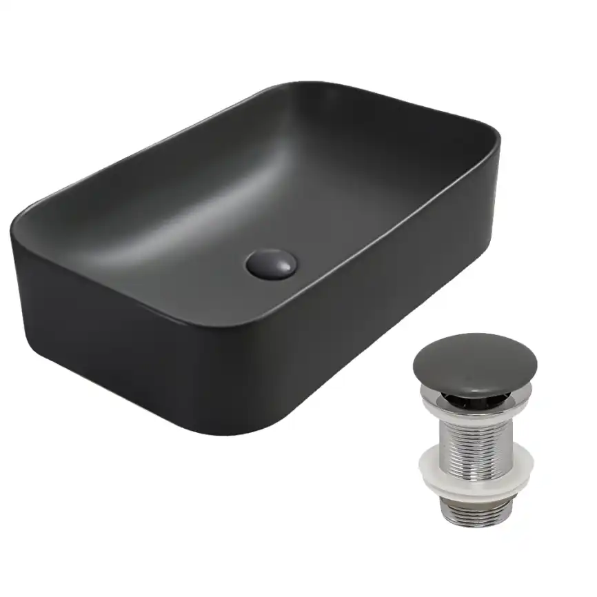 Раковина AVS Скарлет 61x31 темно-серая матовая с донным клапаном фото 1