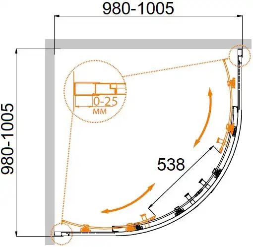 Душевой уголок CEZARES MOLVENO-R-2-100-C-GM-IV стекло Прозрачное, профиль Оружейная сталь фото 7