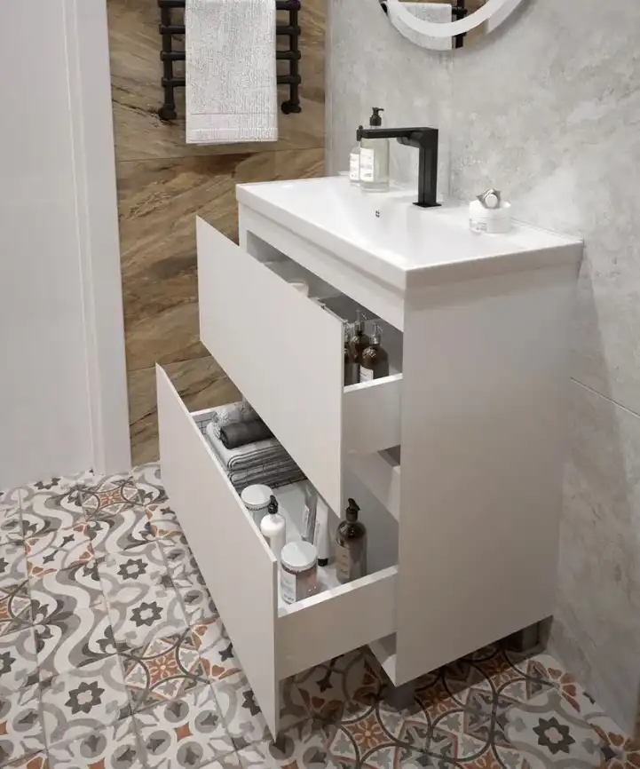 Тумба с умывальником Aura Vanessa 60-2 напольная (раковина Classica 60) Белая фото 11