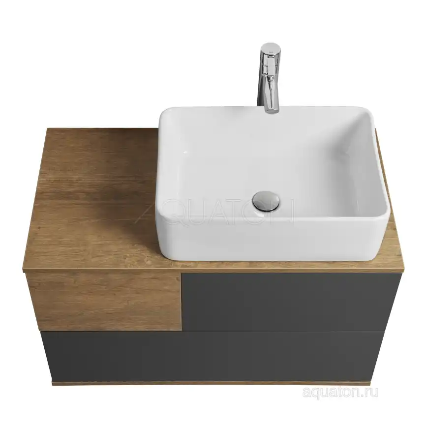 Тумба под раковину Aquaton Терра 85 1A247201TEKA0 подвесная правая, цвет дуб кантри / антрацит фото 4