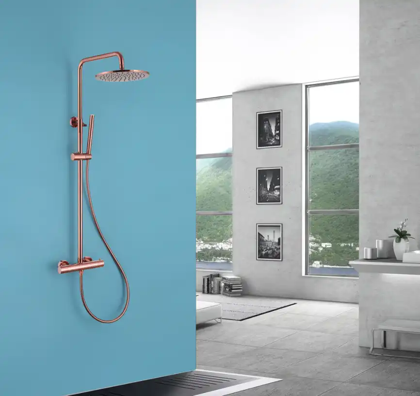 Душевая стойка ABBER Wasser Kreis AF8160RG с термостатом без излива, розовое золото фото 2