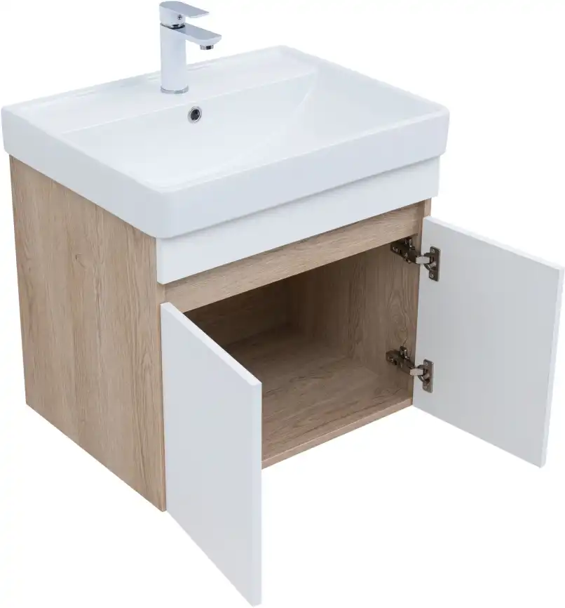 Тумба под раковину Aquanet Оптима 60 дуб светлый/белый сатин, 344799 фото 4