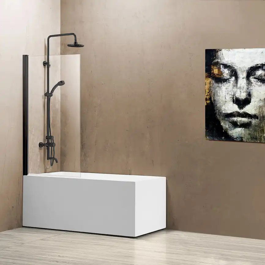 Шторка для ванны Vincea  80 VSB-11800CLB, распашная, профиль черный, стекло прозрачное фото 1