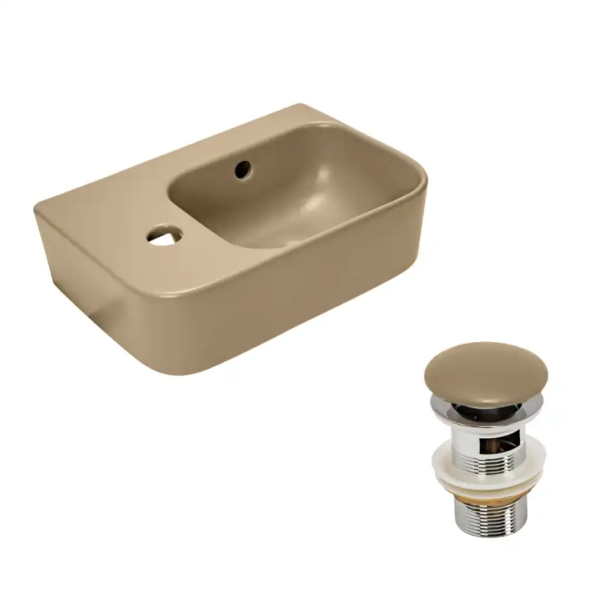 Рукомойник AVS Грэйс 37x25 R, капучино матовый с донным клапаном фото 1