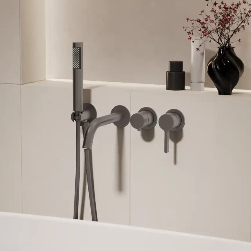 Смеситель для ванны Vincea Villa VTFW-1VL1GM, встраиваемый, вороненая сталь фото 1