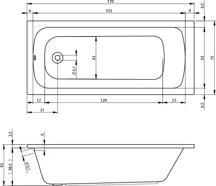 Акриловая ванна Riho MILANО 170х75 прямоугольная B043001005 фото 4