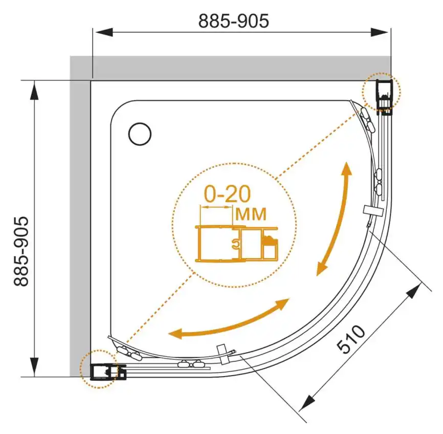Душевой уголок CEZARES MOMENTO-R-2-90-C-Cr профиль Хром стекло Прозрачное фото 2