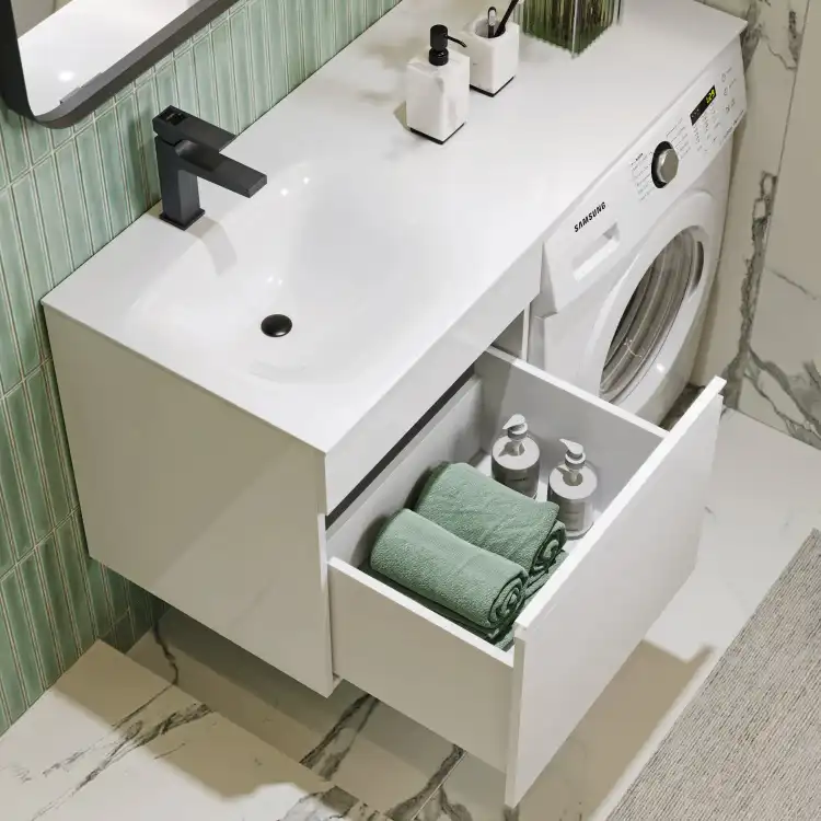 Тумба с раковиной подвесная Aqwella Duet 115 см, DU01051L, цвет Белый фото 4