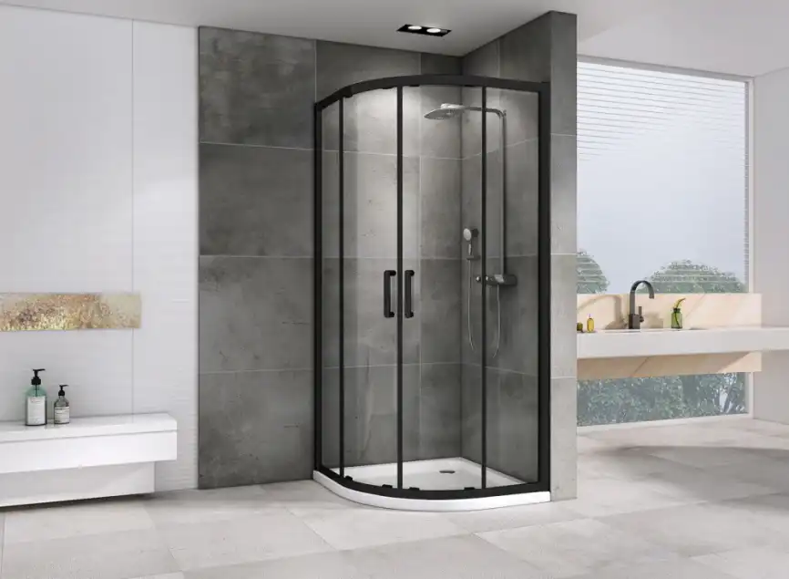 Душевой уголок ABBER Schwarzer Diamant 90х90 см, AG01090B, профиль черный, стекло прозрачное фото 2