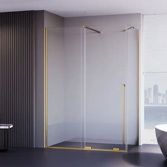 Душевой уголок  Veconi Premium Trento 100х90 PTC50-SP-10080-G-01-C4, стекло Прозрачное профиль Брашированное золото фото 3