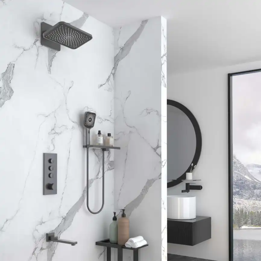 Душевая система  Vincea  VSFW-433TI4RGM VSFW-433TI4RGM  с термостатом, встраиваемая, вороненная сталь фото 1