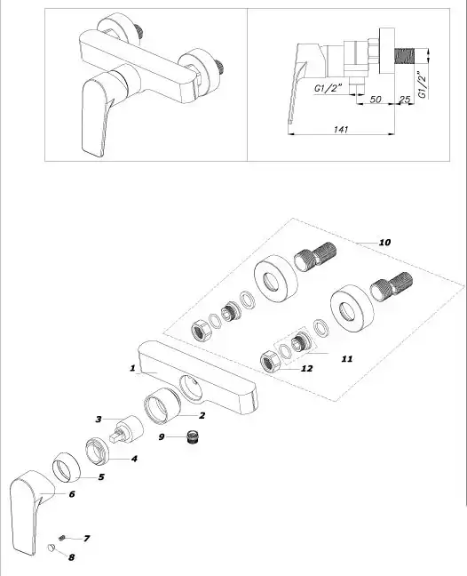 Смеситель для душа Azario TREYA AZ-15680621, однорычажный, цвет Хром фото 3