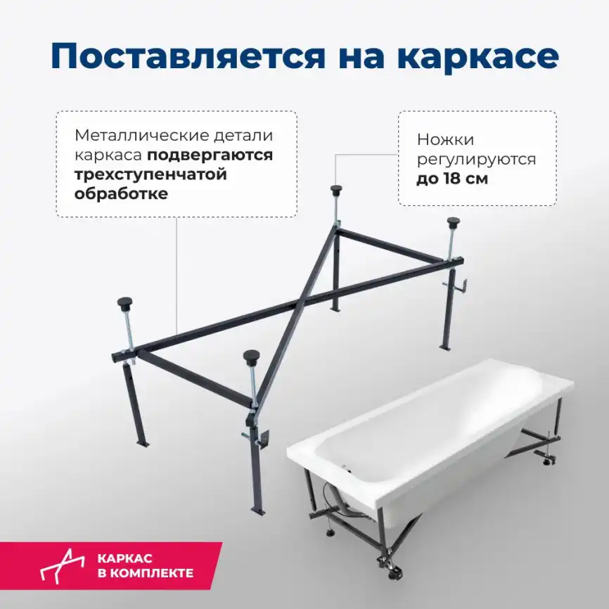 Акриловая ванна Aquanet Nord New 170х70 (242400), на каркасе, белая фото 6