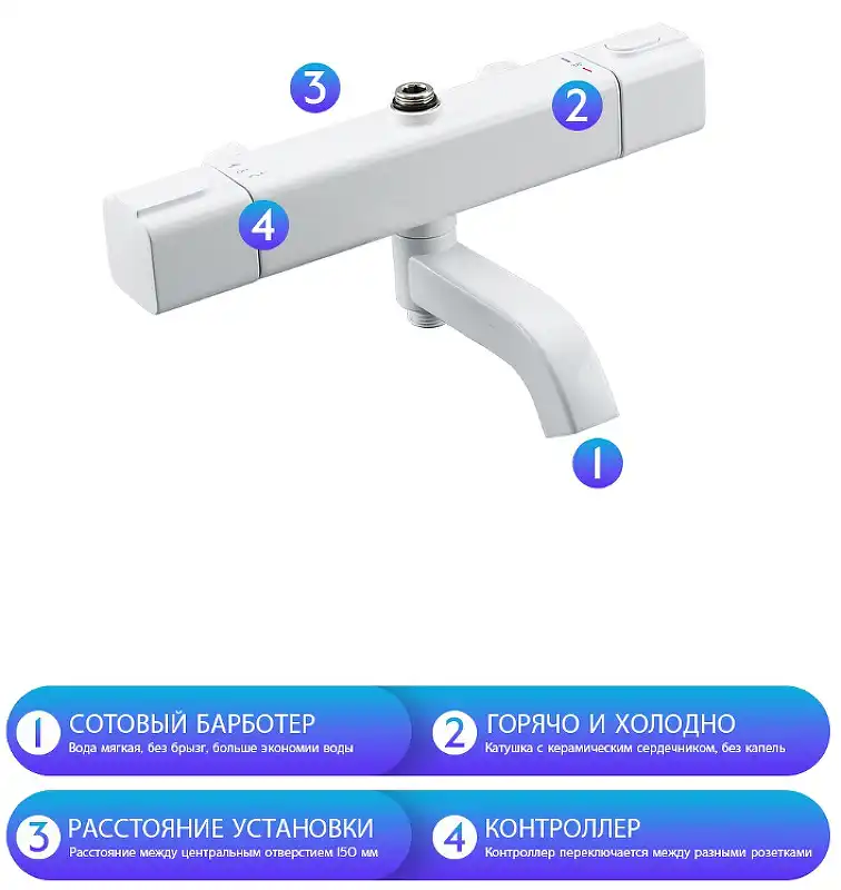 Душевая система Gappo G2491-8 с тропическим душем и термостатом, Белый / Хром фото 13