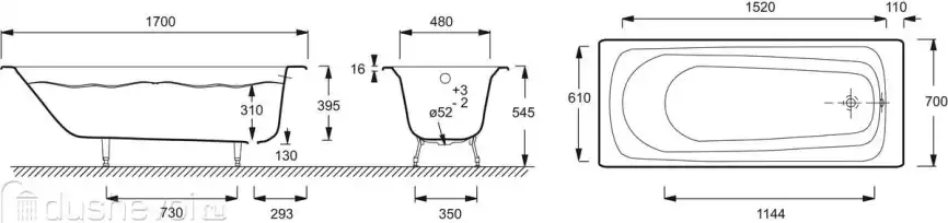 Чугунная ванна Jacob Delafon Melodie 170x70 E2922-00 с антискользящим покрытием, Белая фото 3