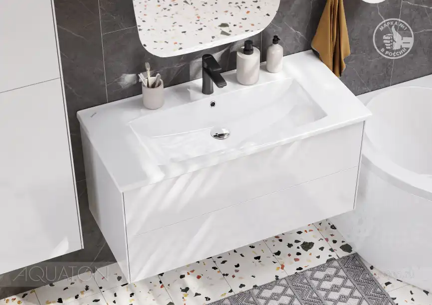 Тумба под раковину Aquaton Сохо 100 1A258201AJ010 подвесная цвет, белый глянец фото 3