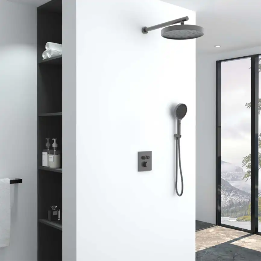 Душевая система  Vincea Inspire VSFW-3I21MT2GM VSFW-3I21MT2GM  с термостатом, встраиваемая, вороненная сталь фото 1