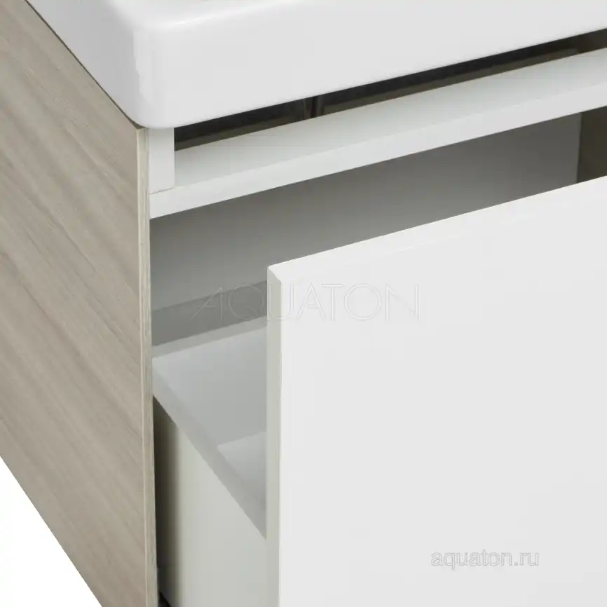Тумба под раковину Aquaton Асти 55 1A263101AXD70 подвесная цвет, белый глянец / ясень шимо фото 7