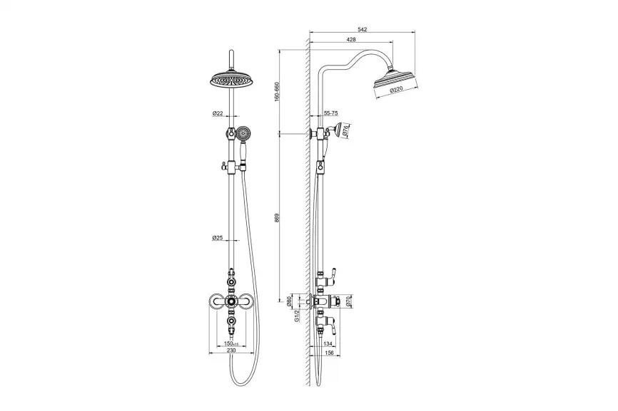 Душевая система Aquatek КЛАССИК AQ2563MB с термостатом, Черный матовый фото 2