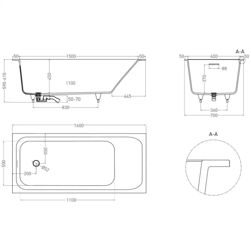 Ванна Salini ORLANDA  KIT 160х70 102125M из материала S-Stone, Белая матовая фото 10