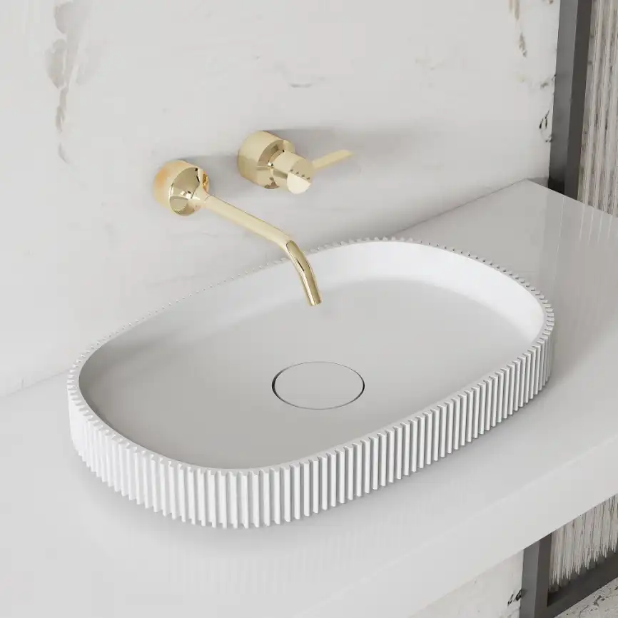 Раковина накладная ABBER STEIN 55х36х6 AS2601, овальная, белая матовая фото 1