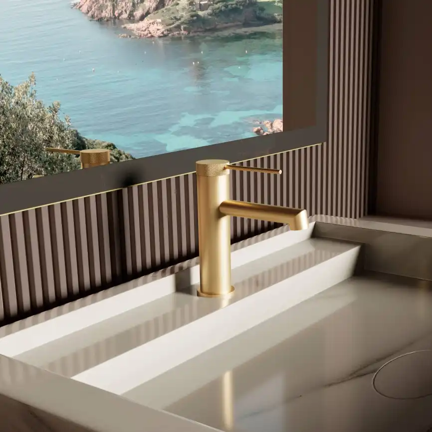 Смеситель для раковины Vincea Rim VBF-2RM1BG однорычажный, брашированное золото фото 1