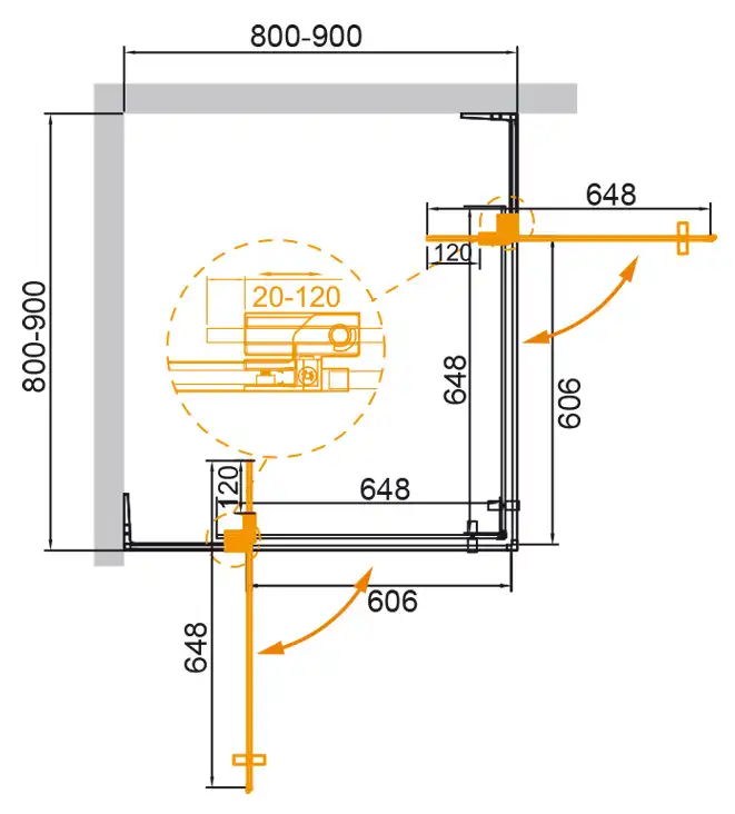 Душевой уголок CEZARES SLIDER-A-2-80/90-C-BORO стекло Прозрачное, профиль Брашированное золото фото 6
