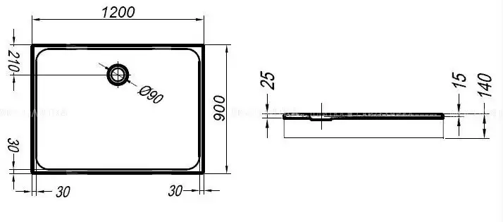 Душевой поддон Kolpa San Salsa 120x90 см, акриловый, прямоугольный фото 3